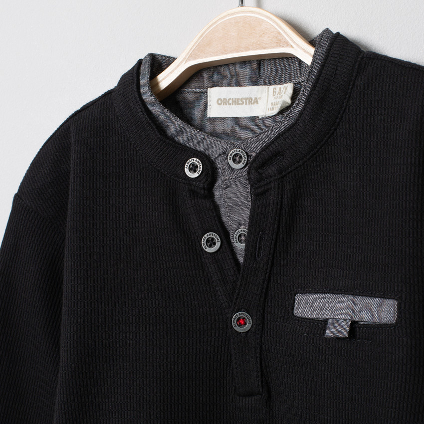 T-shirt manches longues effet 2 en 1 avec détails en chambray 