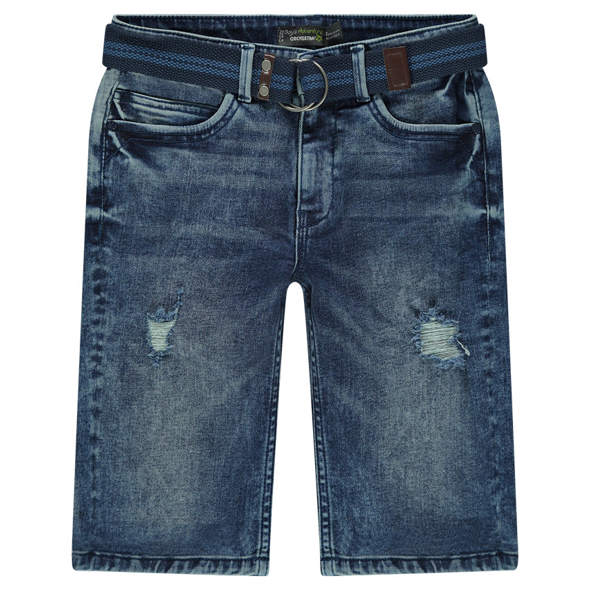 Junior - Bermuda en jeans effet used avec ceinture amovible 