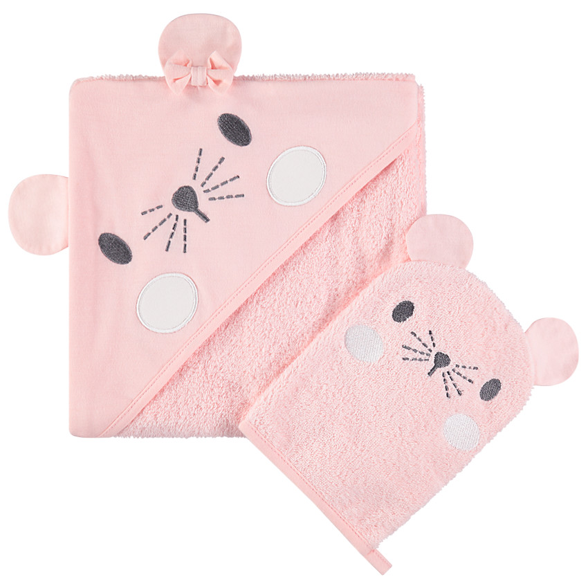 Set de bain avec cape à capuche intégrée et gant motif souris 