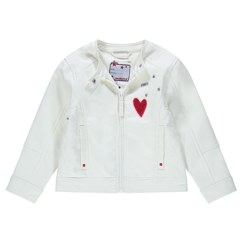 Perfecto effet cuir avec coeurs en sequins et inscriptions au dos 