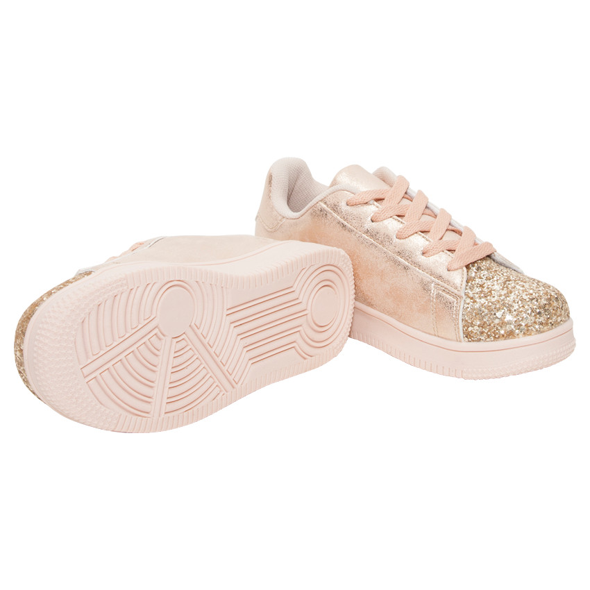 Baskets basses à lacets et paillettes - rose poudré - du 28 au 38 
