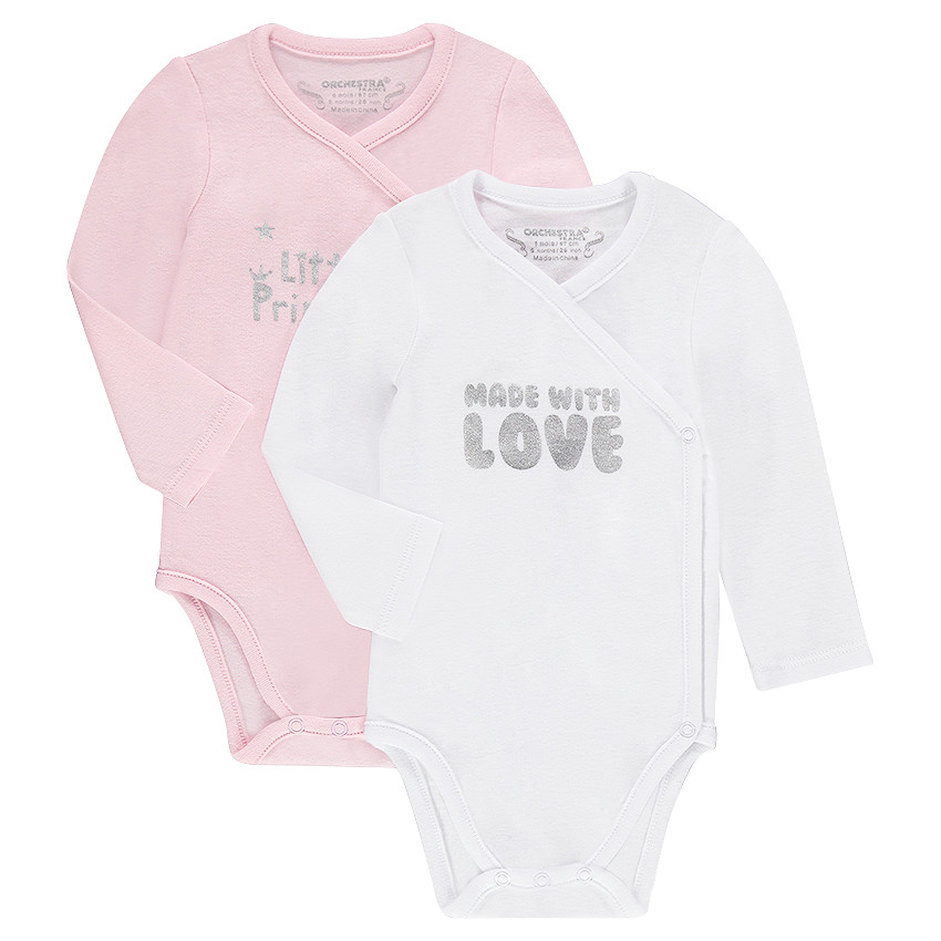 Lot de 2 bodies manches longues avec message argenté printé 