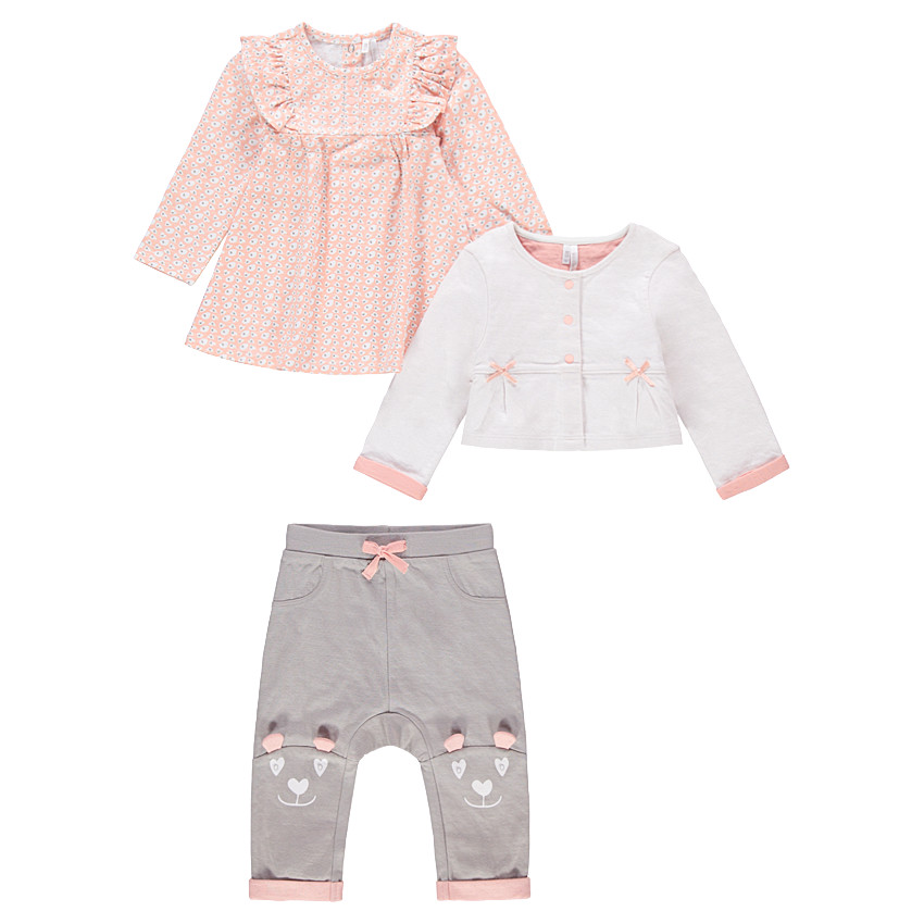 Ensemble avec tunique imprimée all-over, gilet uni et pantalon 