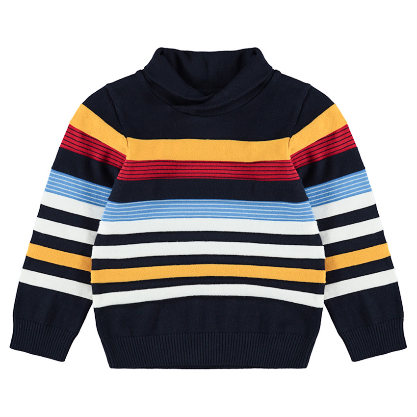 Pull en tricot col roulé avec rayures contrastées en jacquard 