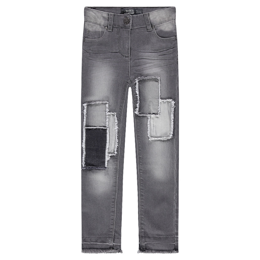 Jeans slim à patchs et franges effet used 