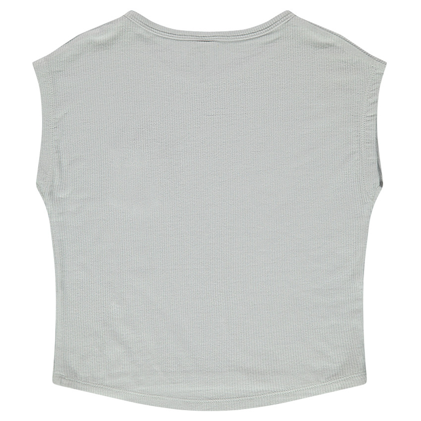 Tee-shirt manches courtes à côtes forme boîte et poche dentelle 