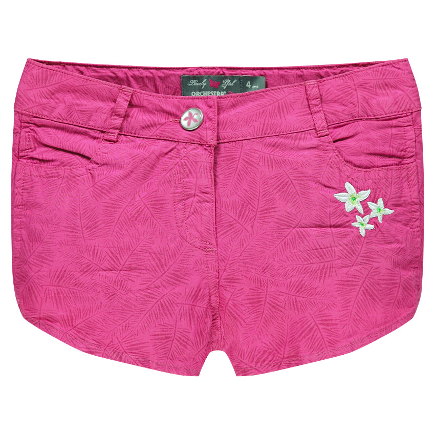 Short en popeline de coton imprimé fantaisie et fleurs brodées 