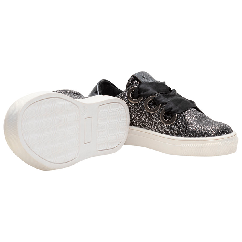 Baskets basses à paillettes et lacets en ruban satiné 