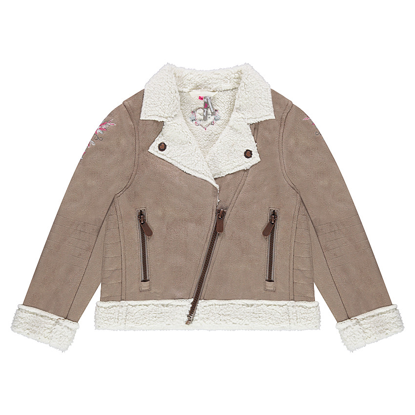 Perfecto effet peau retournée avec doublure sherpa et broderies 