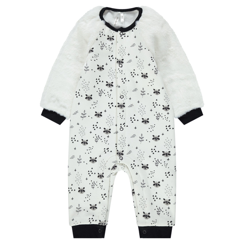 Combinaison en jersey avec manches en sherpa et animaux all-over 