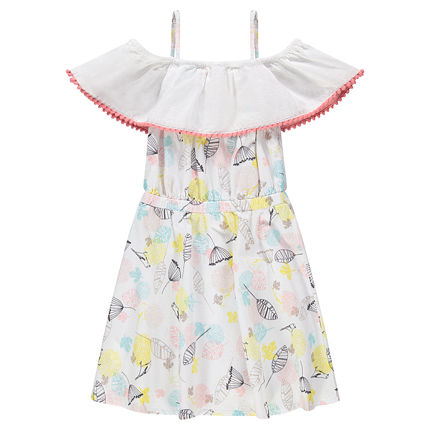 Robe à épaules ajourées avec volant et imprimé végétal 