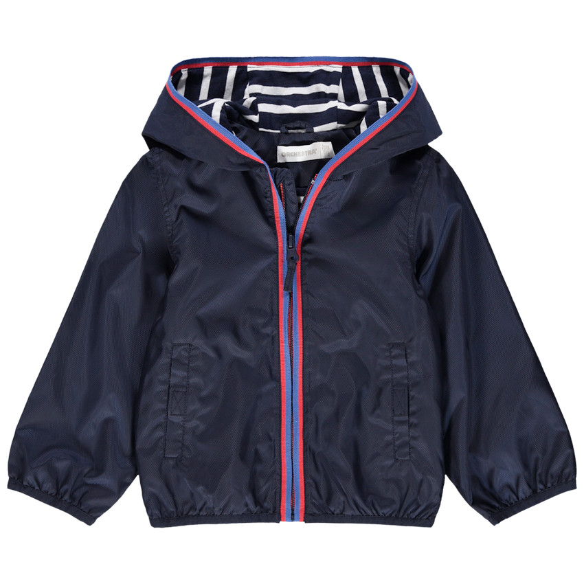 Coupe-vent bleu marine doublé jersey à rayures 