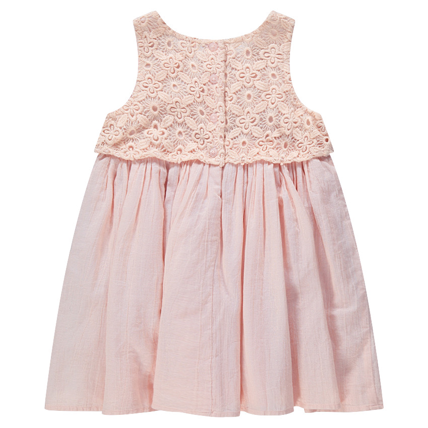 Robe rose bi-matière en dentelle et crêpe 