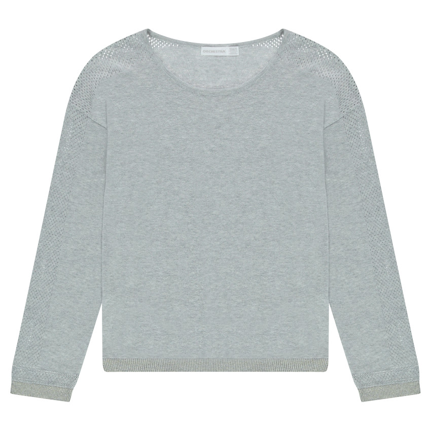 Junior - Pull fin gris chiné avec maille ajourée 