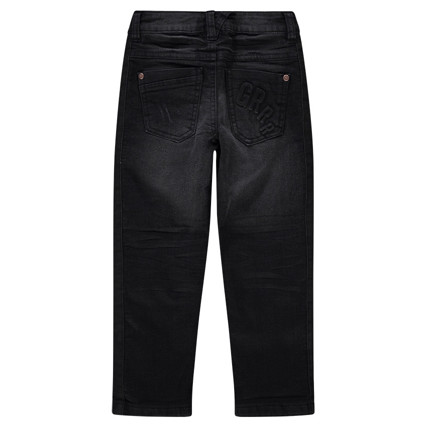 Jeans effet used et crinkle doublé jersey avec badge tigre 