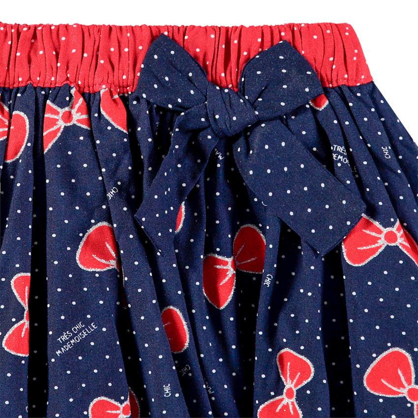 Jupe volantée à noeuds et pois all-over 
