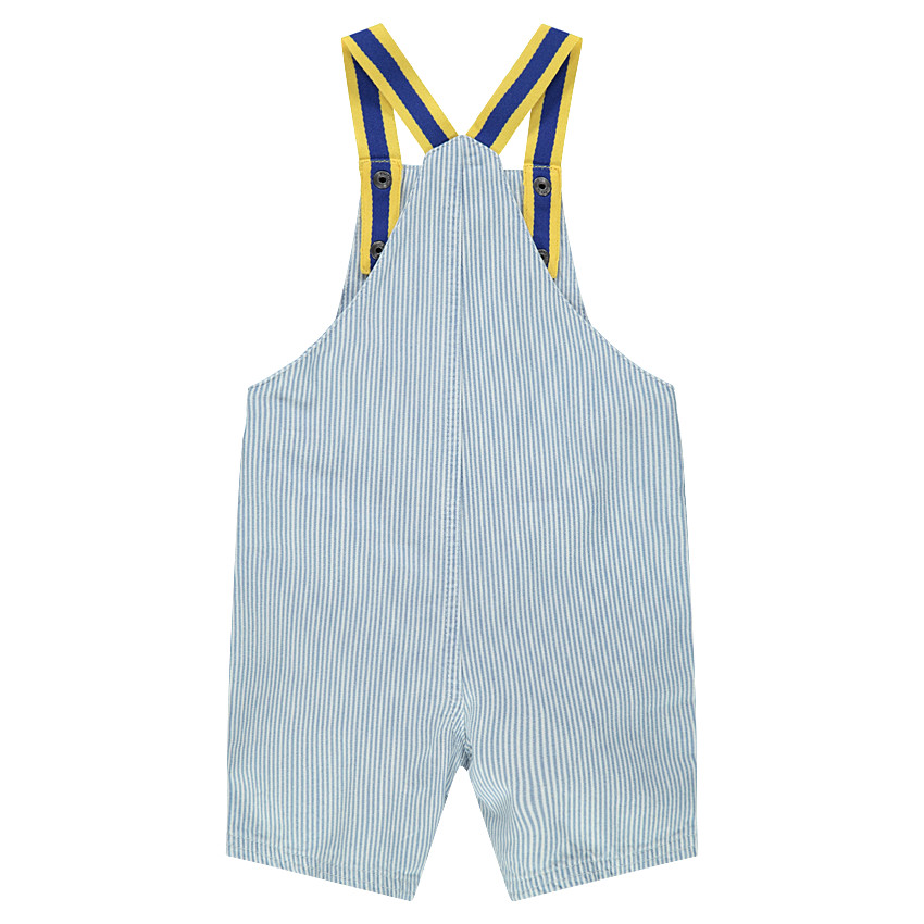 Salopette à fines rayures verticales et badges Mickey Disney 