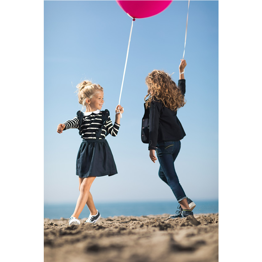 Tee-shirt manches longues à rayures fantaisie et col Claudine 