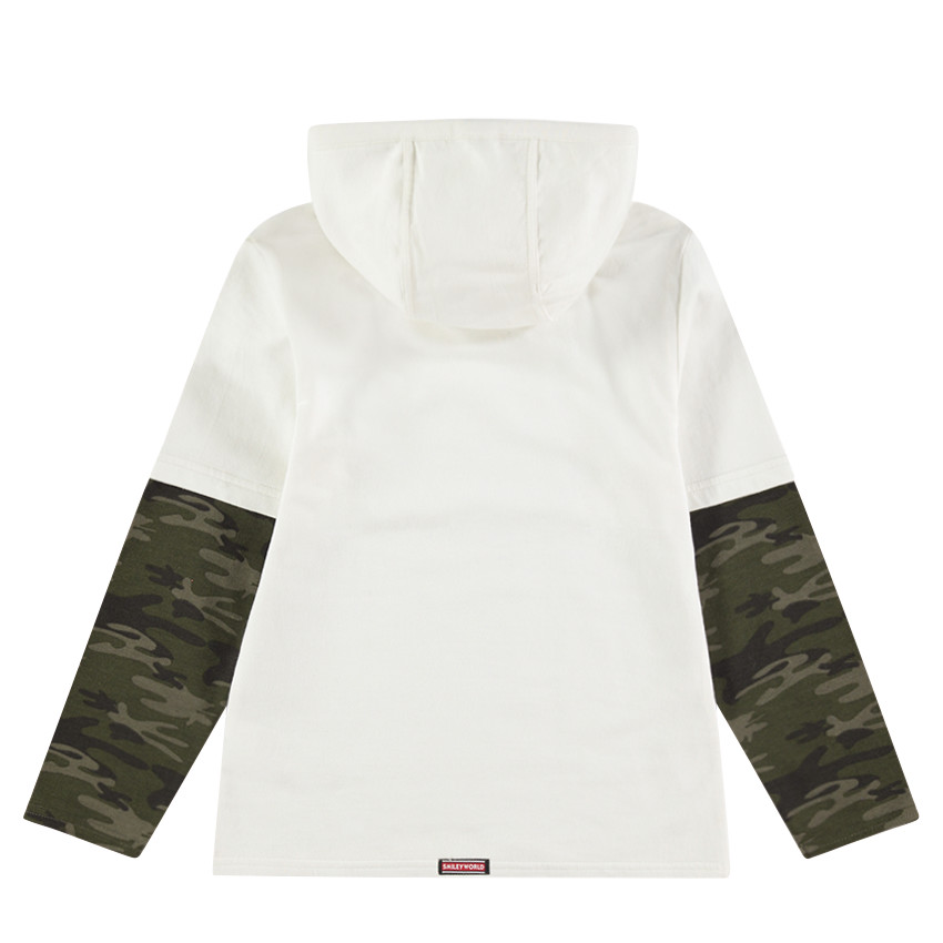 Tee-shirt manches longues à capuche effet 2 en 1 avec print Smiley  