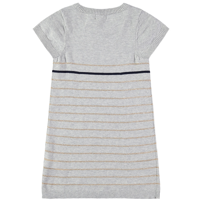 Robe manches courtes en tricot avec message brodé et noeuds en sequins 