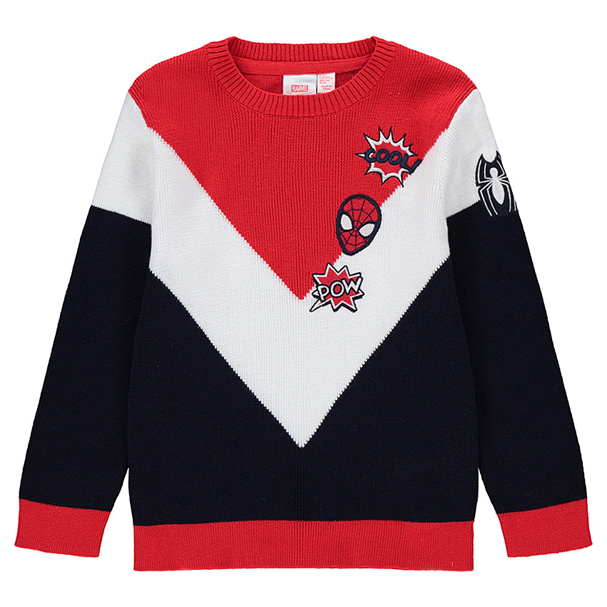 Pull en tricot tricolore avec badges brodés  Marvel Spiderman  