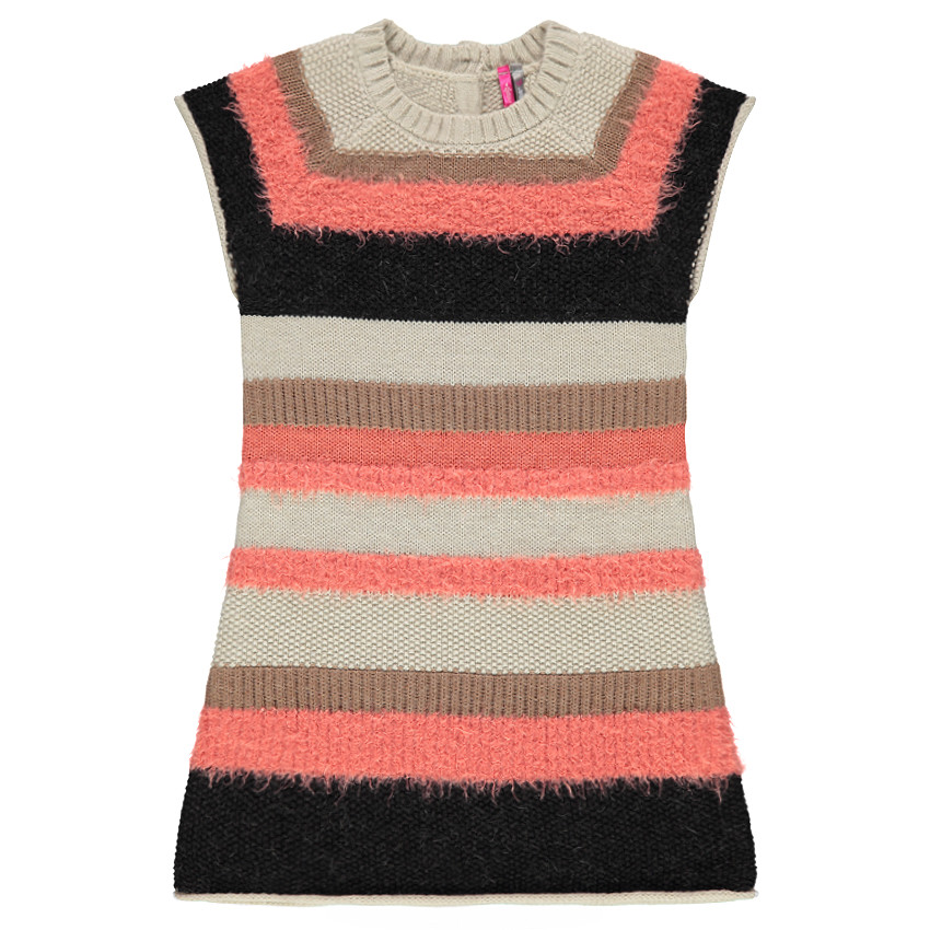 Robe manches en tricot fantaisie rayé 