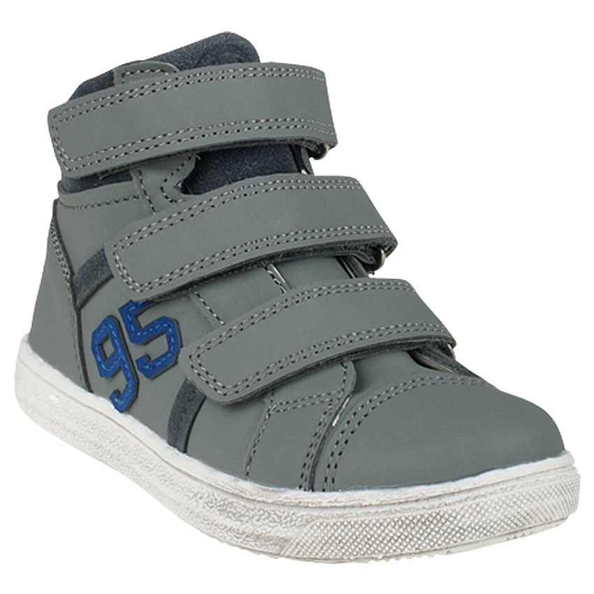 Bottillons unis aspect cuir à scratchs et patch "95" 