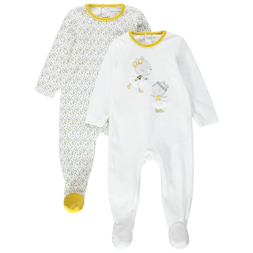 Lot de 2 dors-bien en velours avec imprimés souris et touches de jaune 