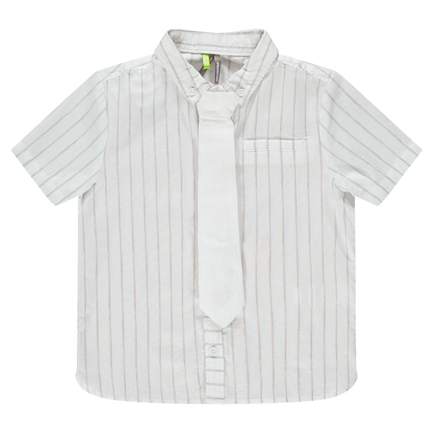 Chemise de cérémonie manches courtes en coton à rayures avec cravate 