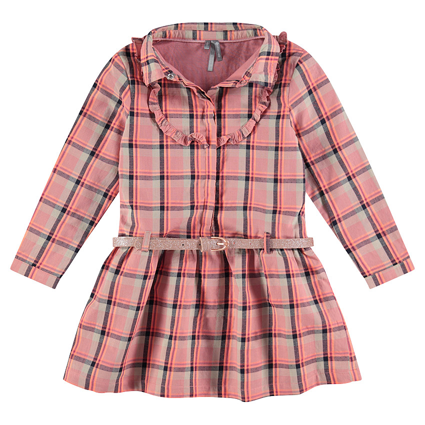 Robe manches longues à carreaux avec ceinture pailletée amovible 