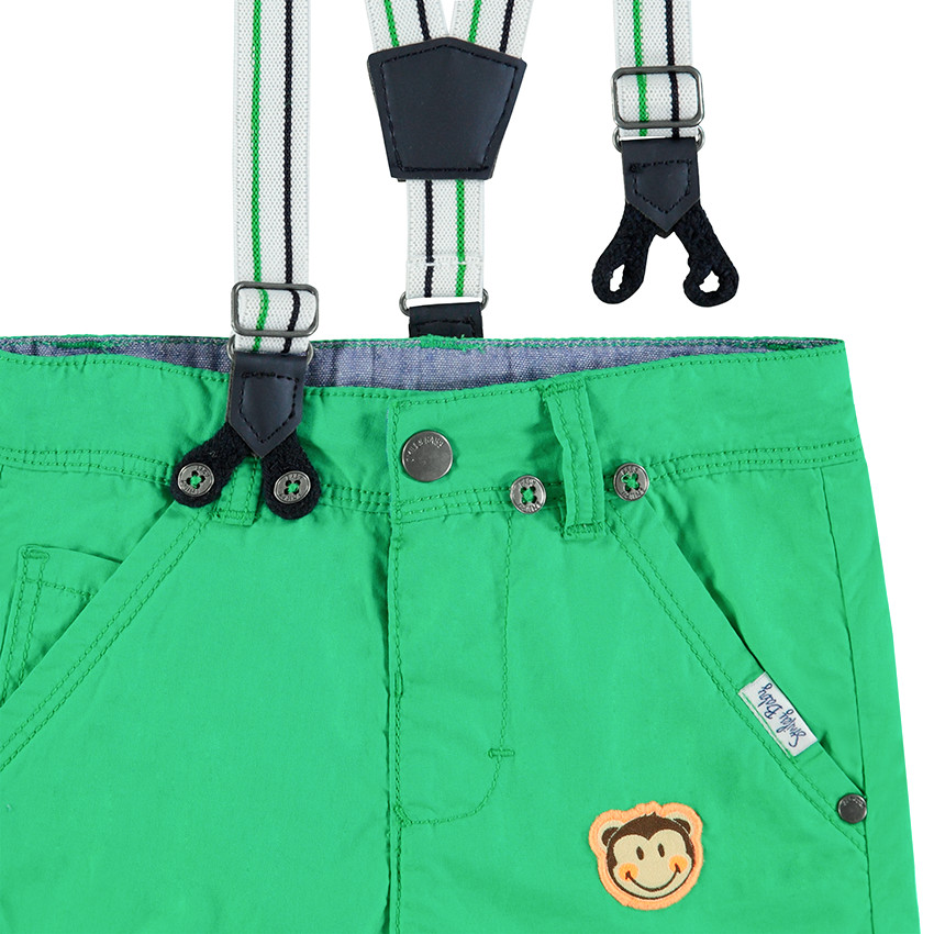 Bermuda en coton vert avec bretelles amovibles et badges Smiley 