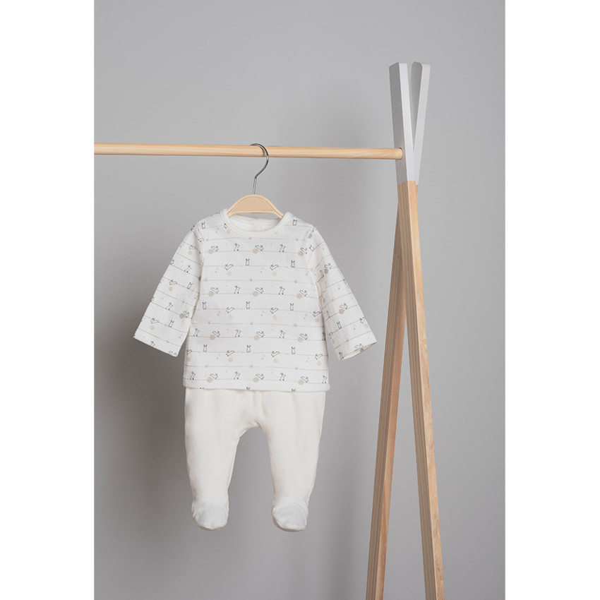 Pyjama avec haut en jersey imprimé et bas en velours uni 