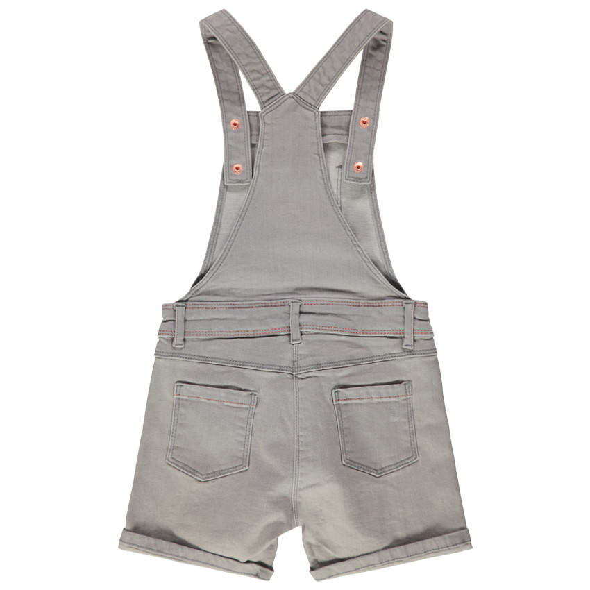 Salopette short en jeans à badges et broderies  