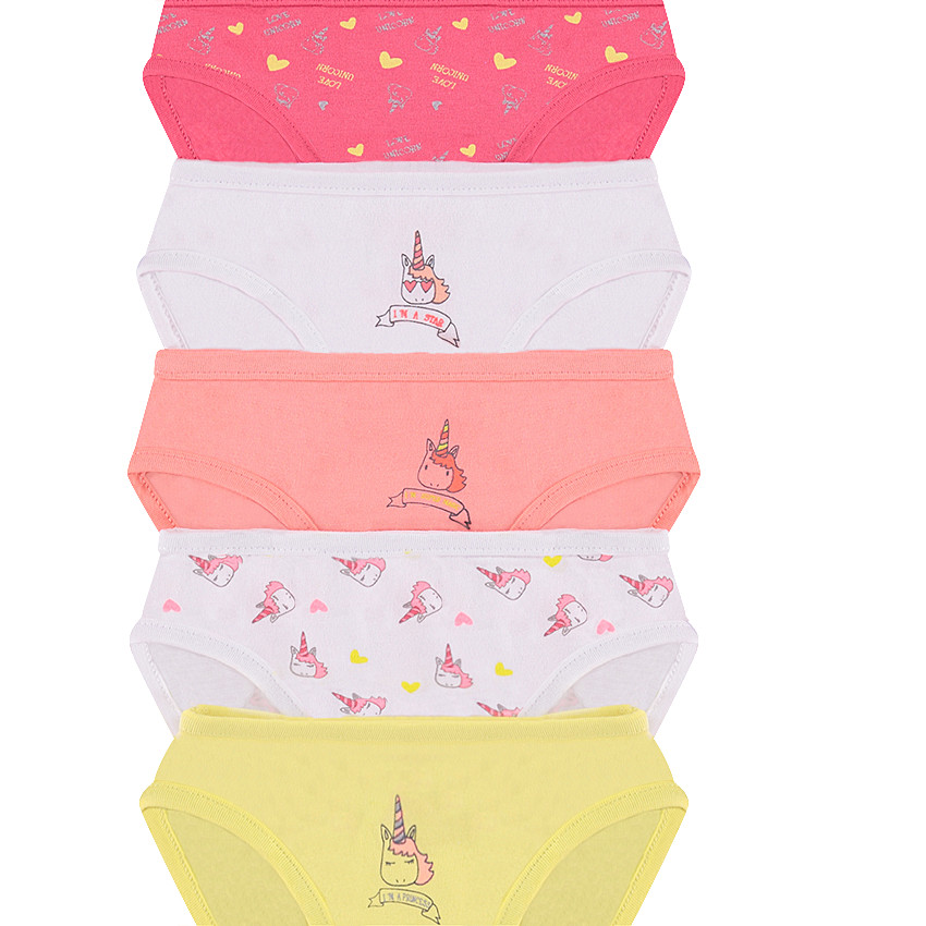 Set met 5 katoenen slipjes met eenhoornprint 