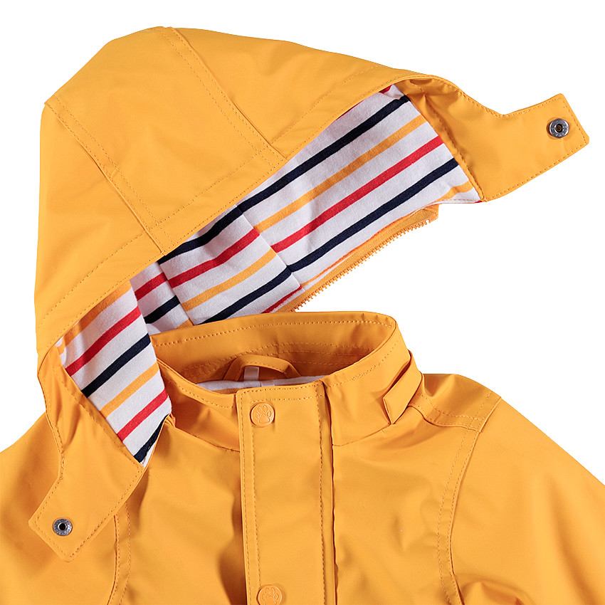 Parka en gomme jaune avec doublure rayée 