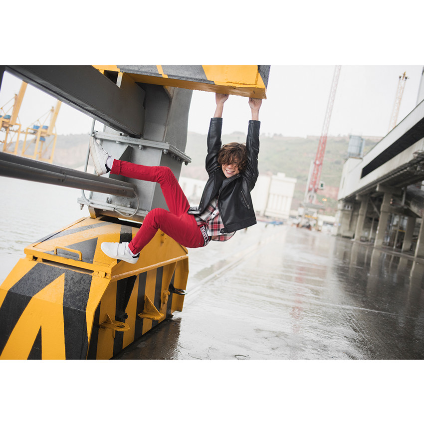 Junior - Pantalon en twill rouge avec ceinture imprimée amovible 