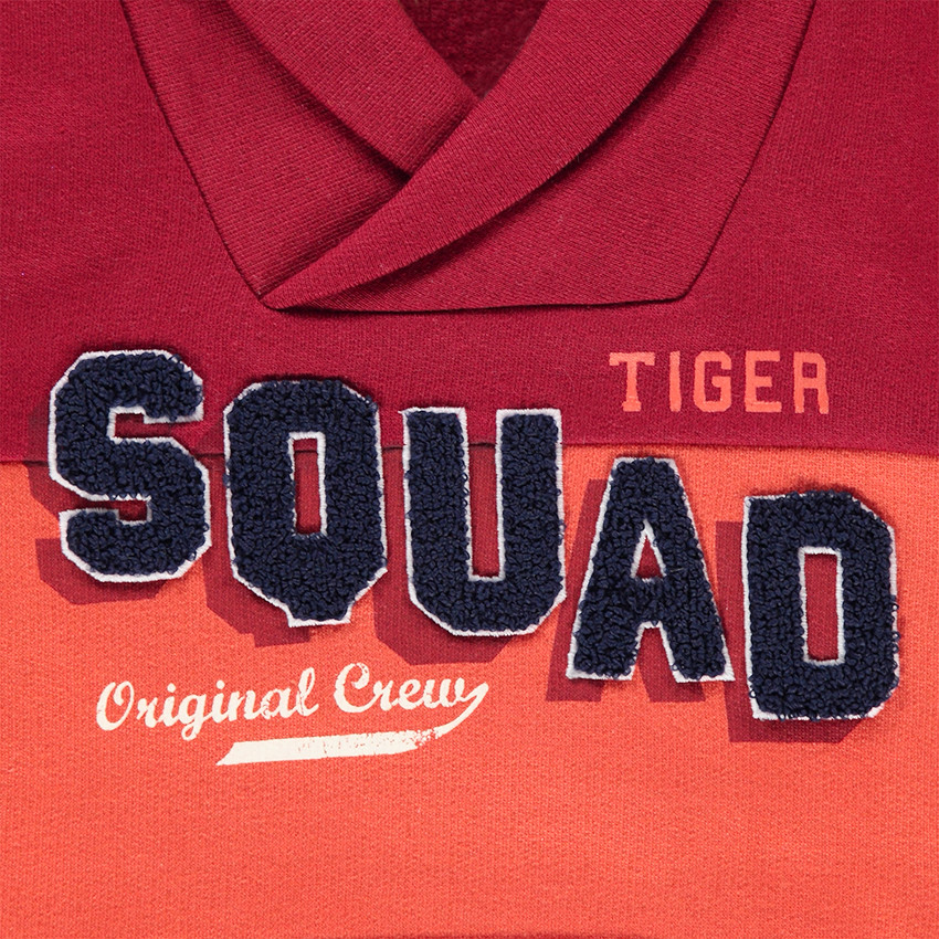 Sweat en molleton bicolore avec inscription en bouclette et poche 