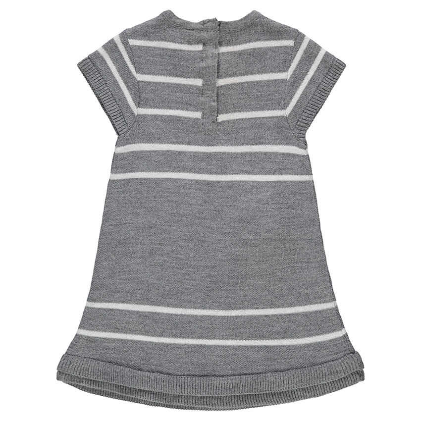 Robe manches courtes en tricot avec rayures et chat en jacquard  