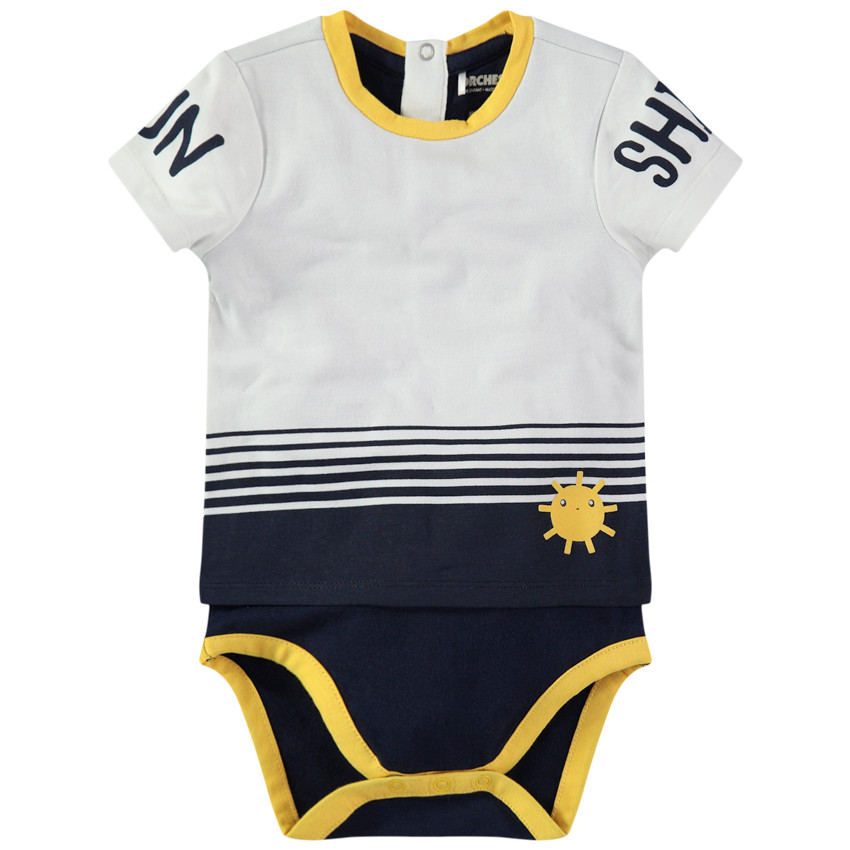 Body manches courtes effet 2 en 1 avec rayures et prints 
