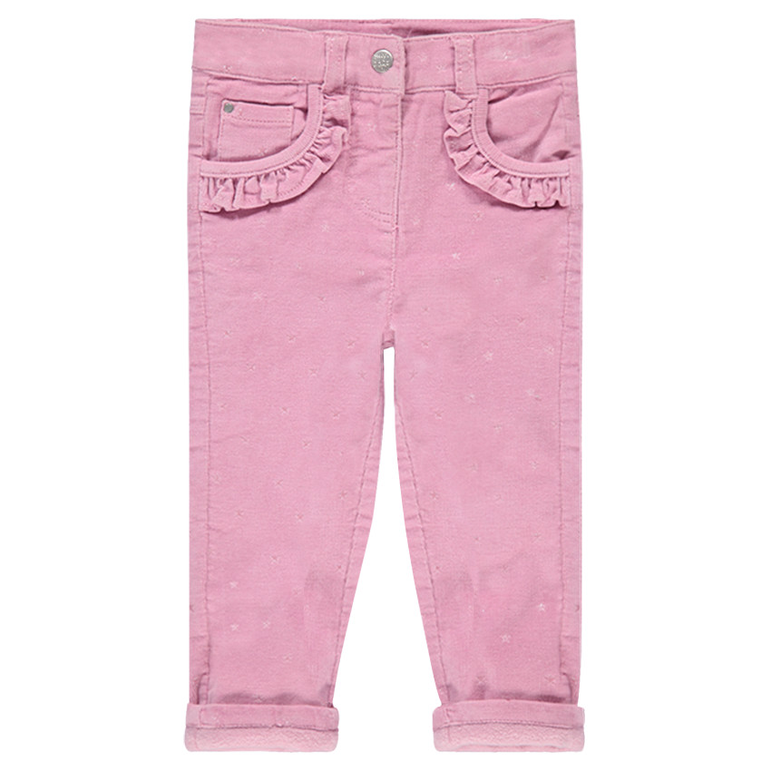 Pantalon en velours milleraies avec coeurs dorés all-over 