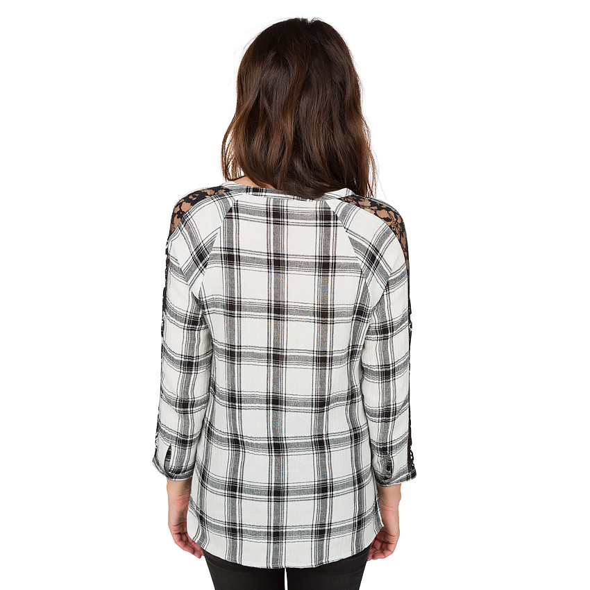 Tunique de grossesse à carreaux avec détails dentelle 