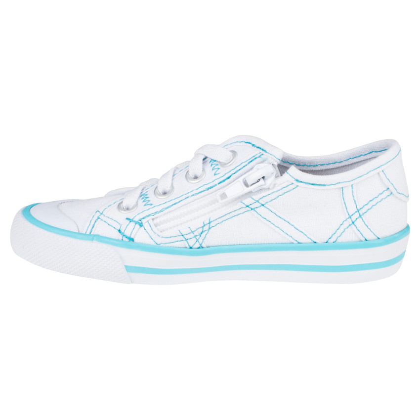Baskets basses en toile coloris blanc et turquoise du 28 au 35 
