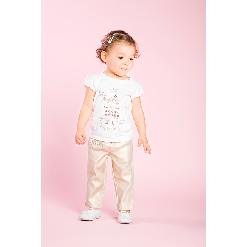 Pantacourt en twill doré et poches coeurs 