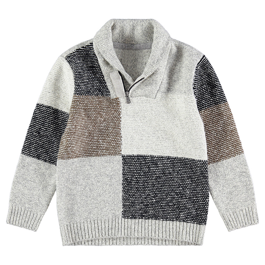 Pull en maille à carreaux en jacquard avec col zippé 