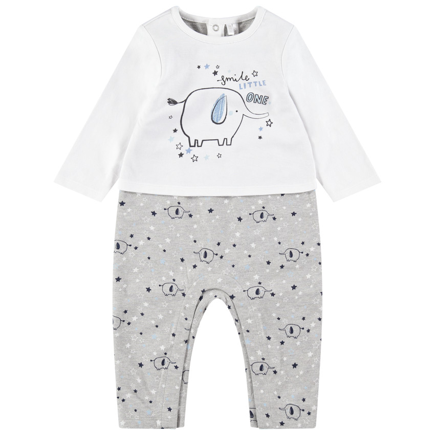 Combinaison longue en jersey avec éléphants printés 