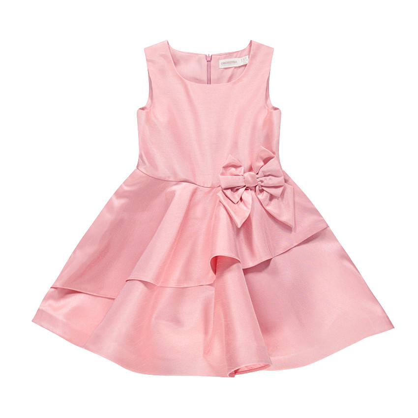 Robe de cérémonie manches courtes avec noeud et volants 