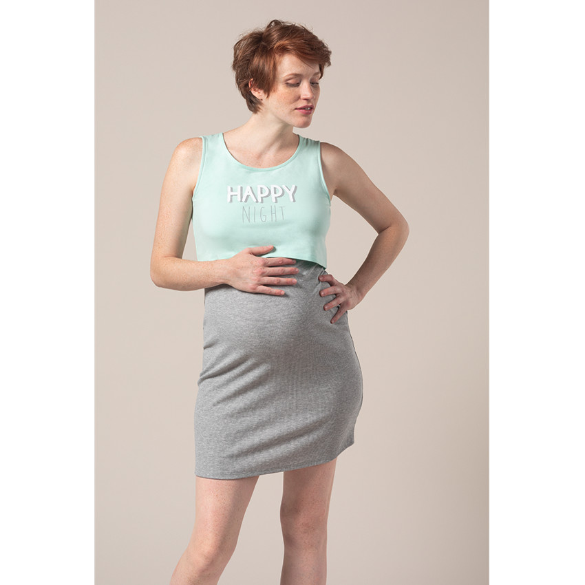 Chemise de nuit de grossesse et d'allaitement effet 2 en 1 avec message printé 
