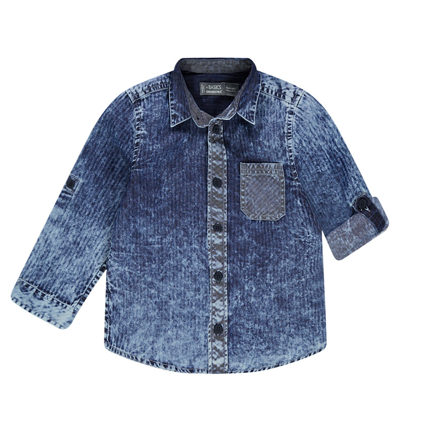Chemise manches longues effet jeans rayé délavé 