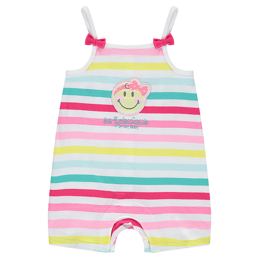 Combinaison courte rayée all-over avec badge Smiley et noeuds 