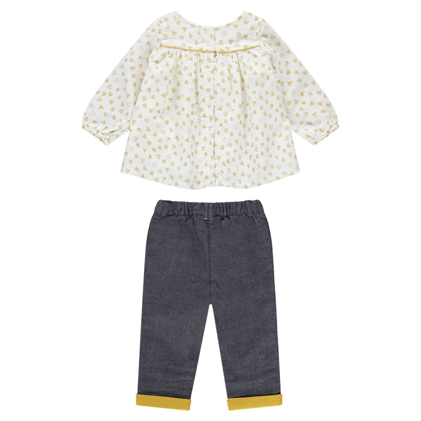 Ensemble avec tunique imprimée coeurs all-over et pantalon effet jeans 